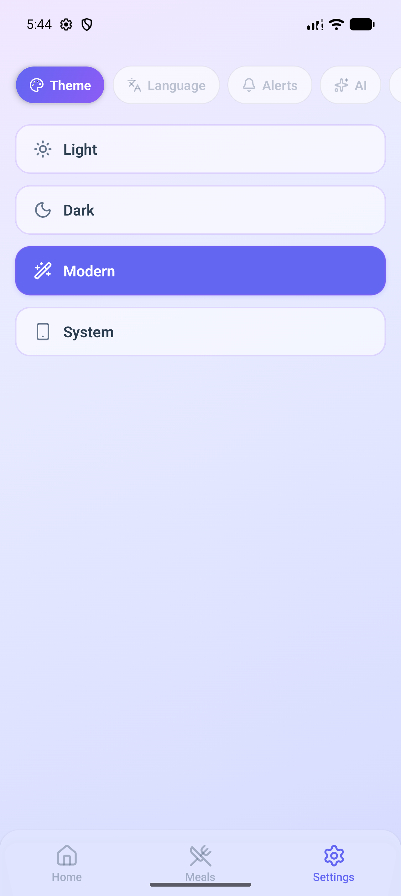 Mealix theme settings